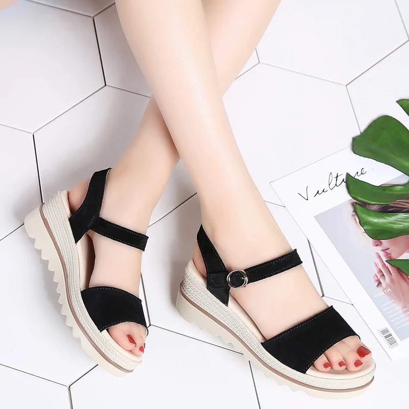 Acquistare Scarpe da donna | PINSEN 2020 New Women Sandals Black Flat  Sandals Wedges Heel Summer Women Open Toe Platform Sandalias Ladies  Sandalias mujer