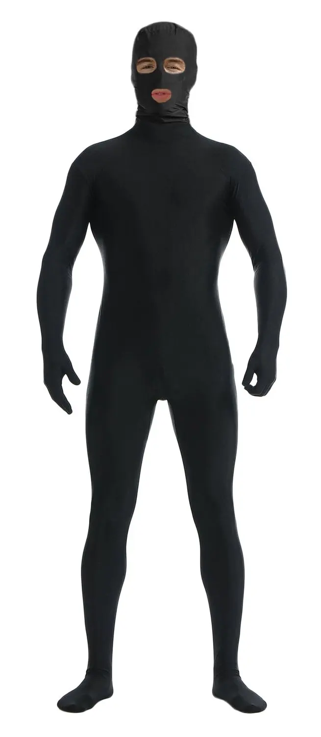 Ensnovo Black Zentai Bodysuit Nylon Spandex Suit Eyes Open Skin