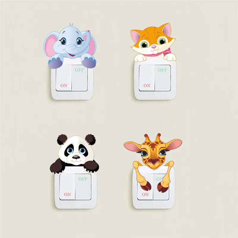 Cute Animals Elephant Cat Panda Giraffe Light Switch Sticker Remoable Wall Sticker For Kids Baby Nursery Home Decal Murla Decor-animated-img