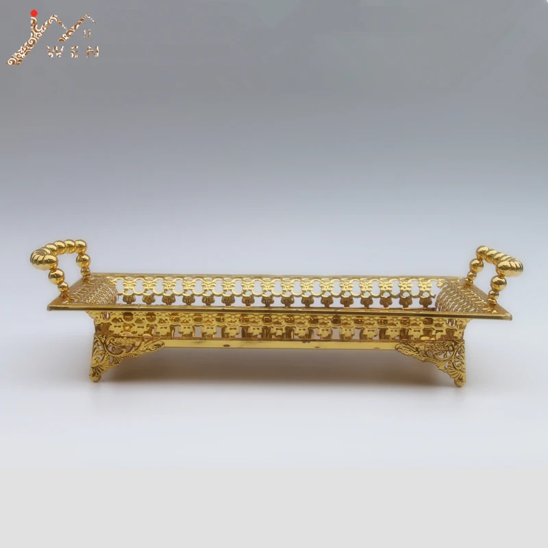 Free Shipping Luxury Gold Finish Metal Tray Cake Stand Hollow Metal Plate-animated-img