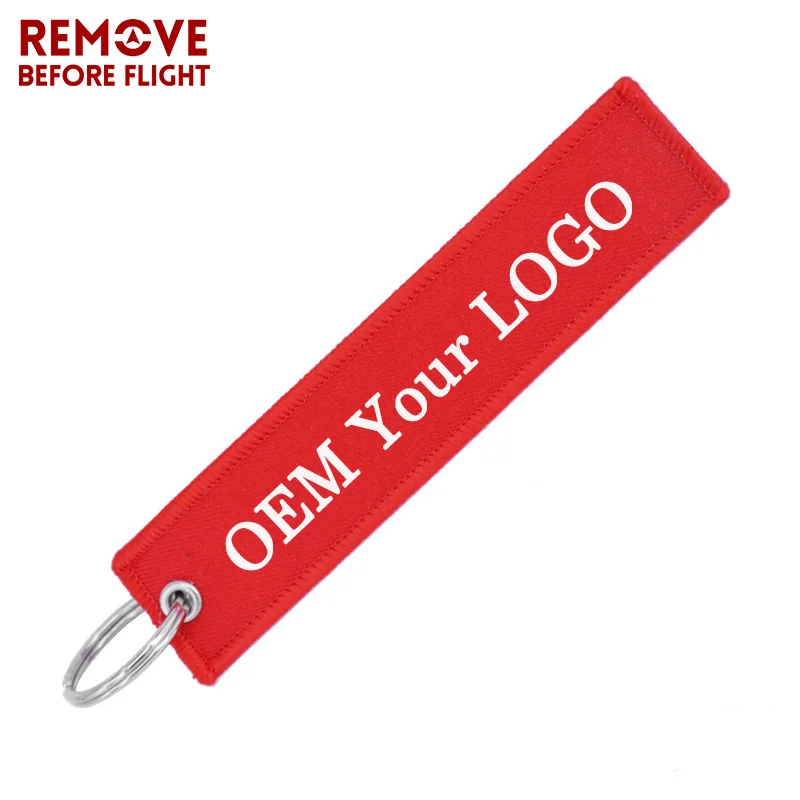 50 PCS Fashion Jewelry OEM Key Ring Keychain llaveros Safety Label Embroidery Customize Key Rings Chain for Aviation Gifts-animated-img