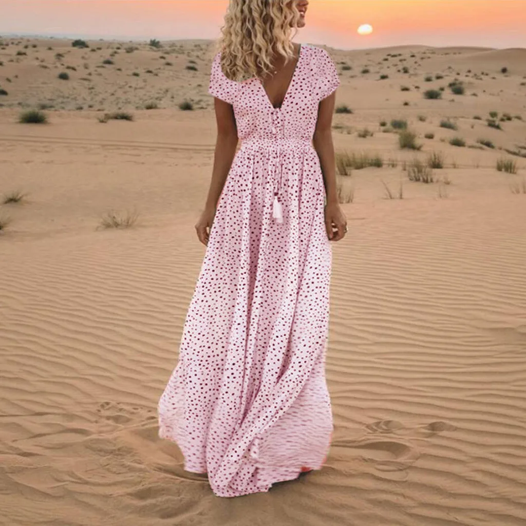 Women Summer Dress Short Sleeve Dot 