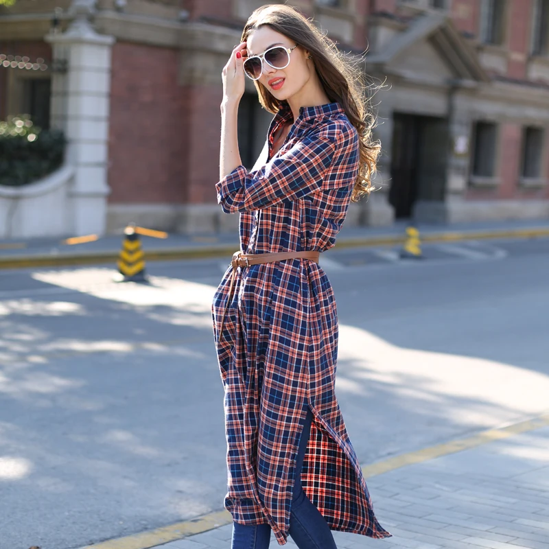 Veri Gude Long Plaid Shirt Dress Long 