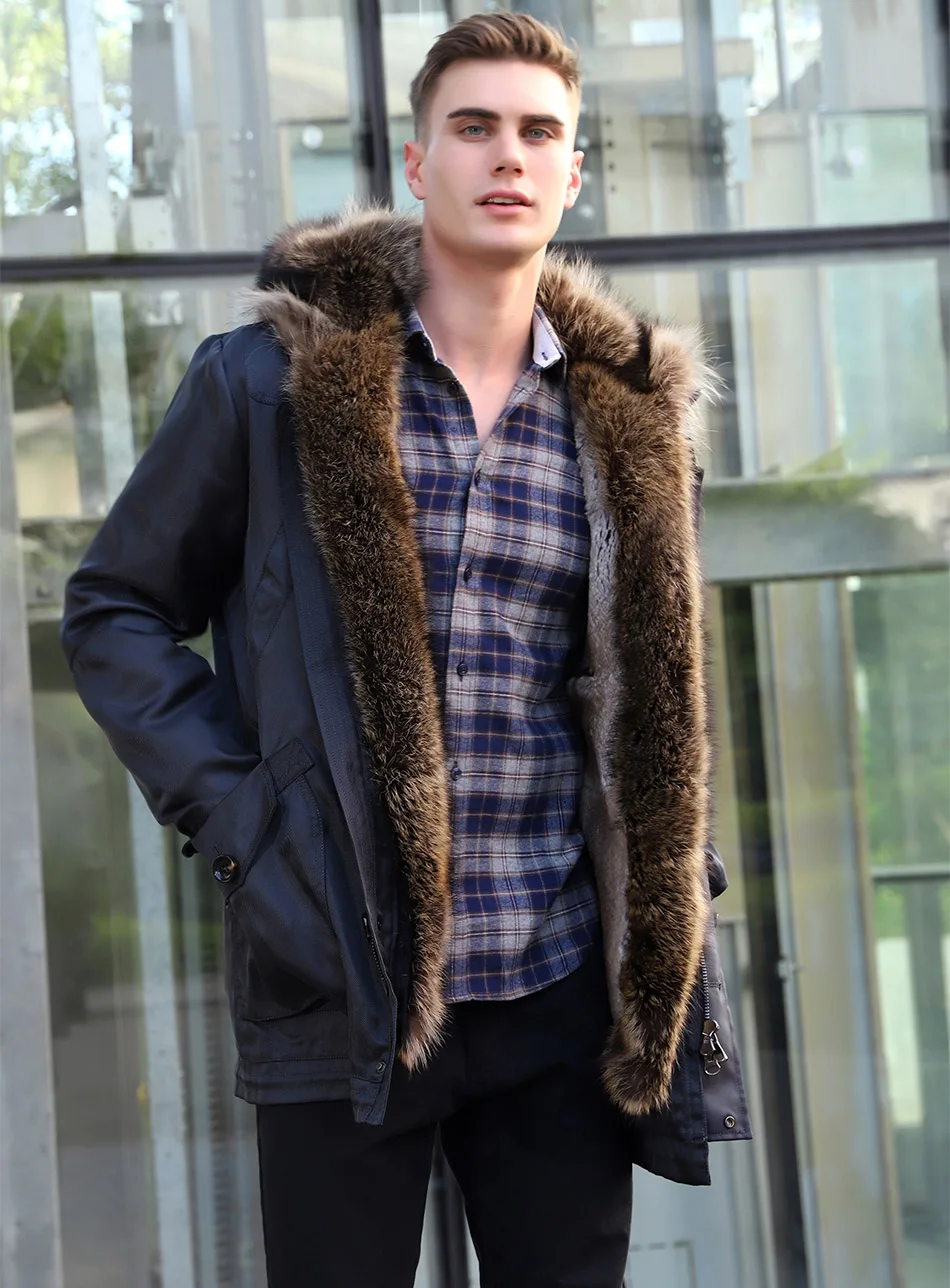 Men Jacket Winter Real Rabbit Fur Coat 