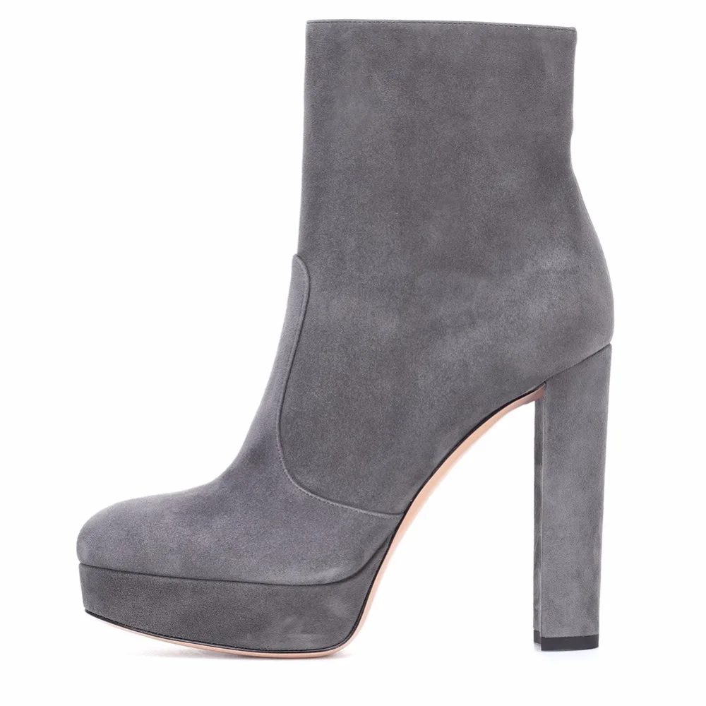Black Toe Faux Suede Ankle Boots Block 