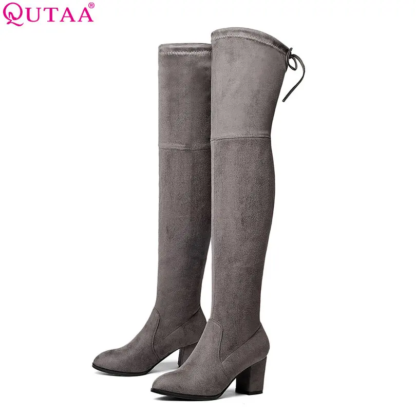 QUTAA 2021 Ladies Autumn/Spring Shoes Square High Heel Women Over The Knee Boots Scrub Black Woman Motorcycle Boots Size 34-43-animated-img