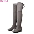 QUTAA 2021 Ladies Autumn/Spring Shoes Square High Heel Women Over The Knee Boots Scrub Black Woman Motorcycle Boots Size 34-43