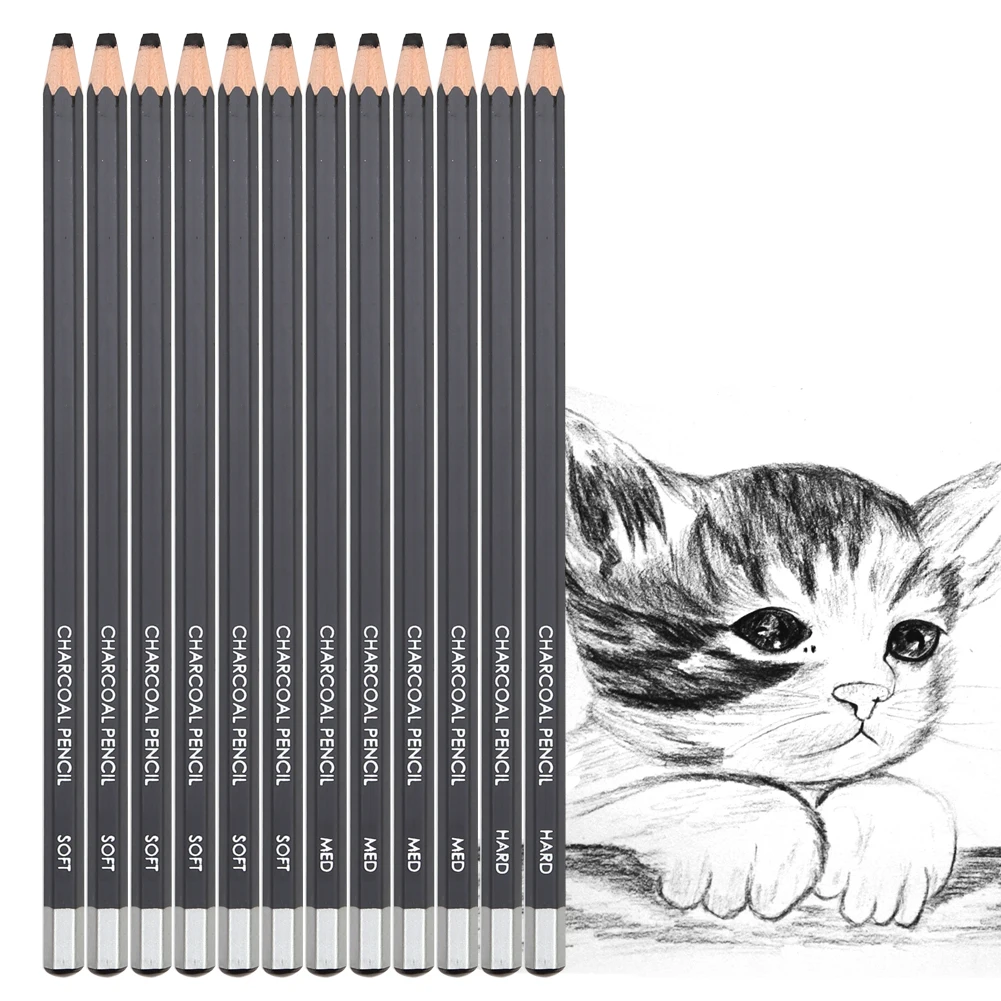 Dainayw White Charcoal Pencils Drawing Set, 6 Pcs Smooth Soft & Medium  Sketching Pencil for Highlighting