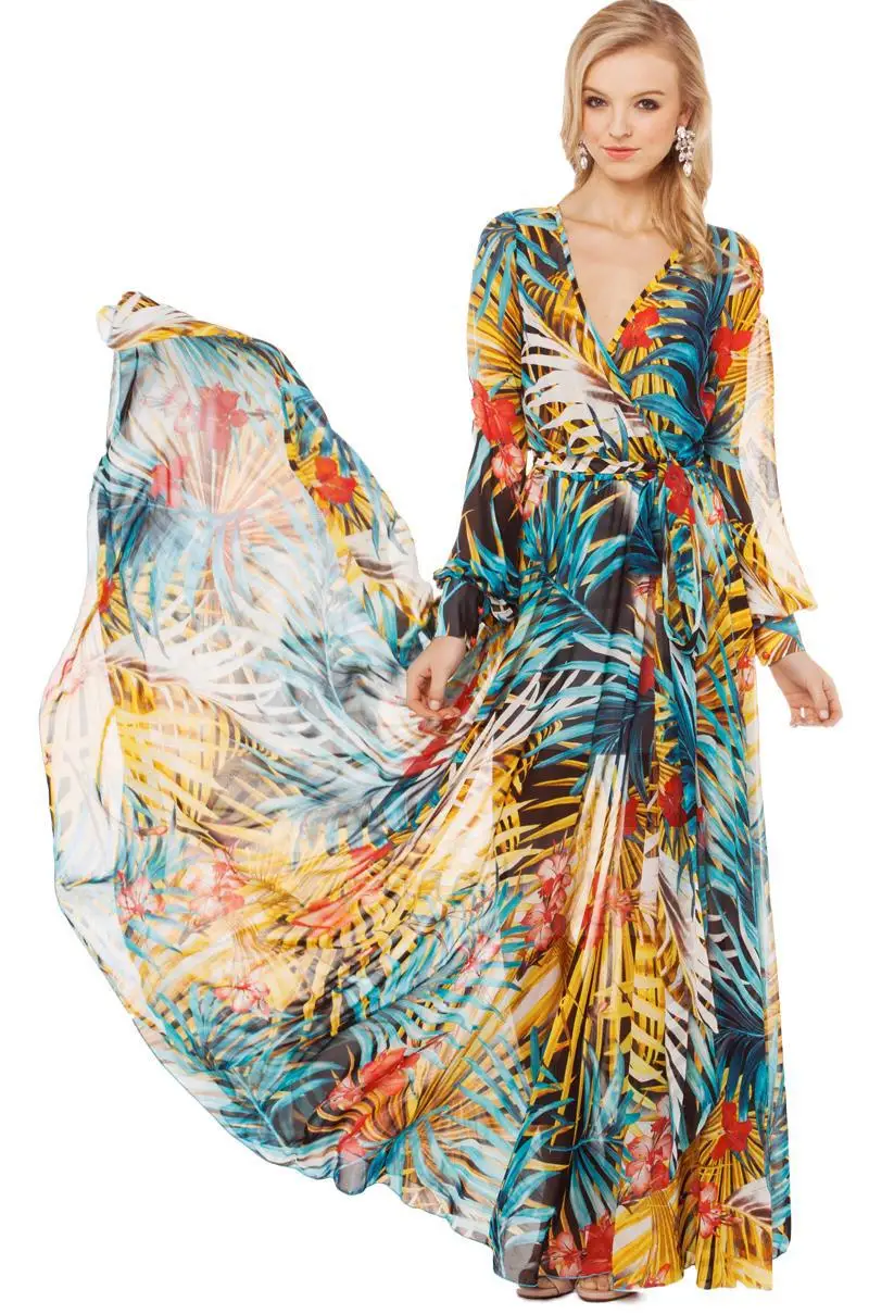 Floral Maxi Chiffon Dress Women 