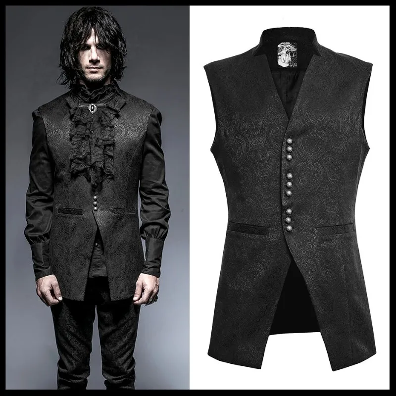 Punk Rave Mens Vest Damask Waistcoat 