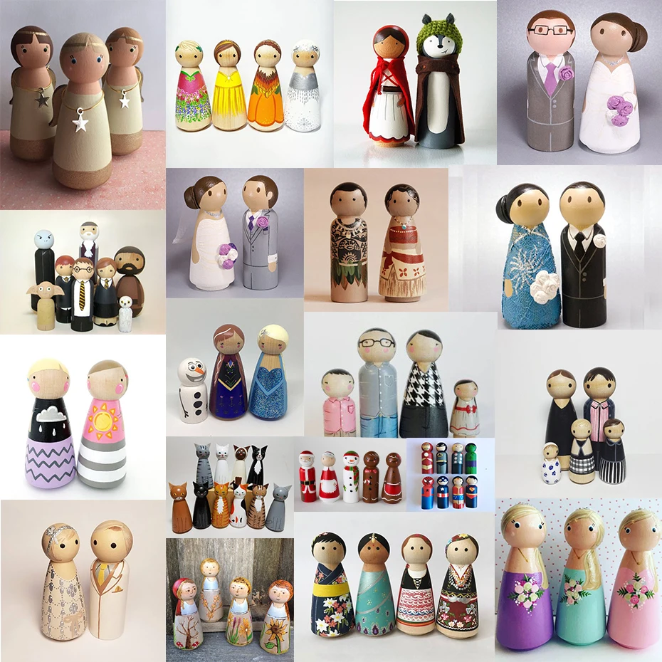 Wooden Peg Dolls Mini People Dolls Handmade DIY Unfinished Natural