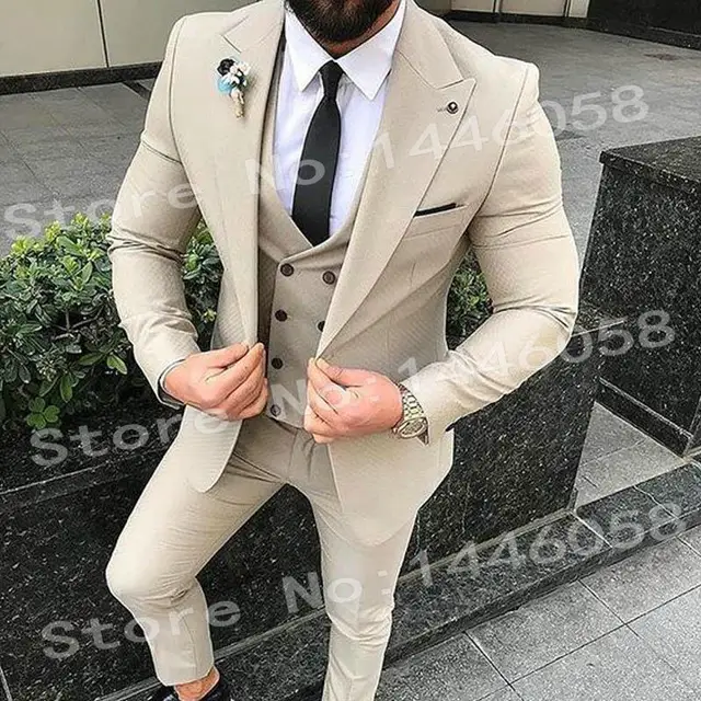 Latest Coat Pant Designs Beige Men Suit 