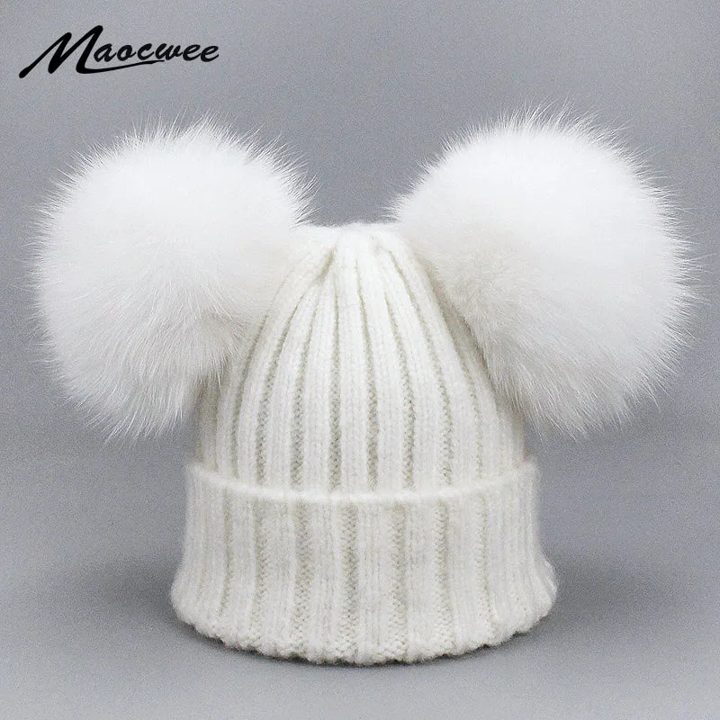 winter hats with two pom poms