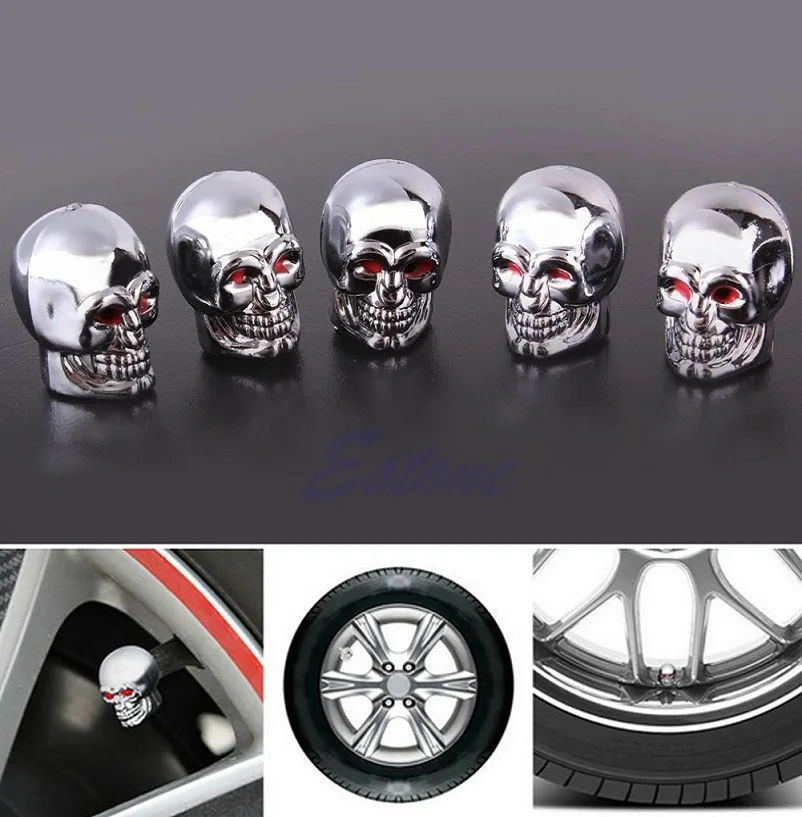 Motorcycle Styling 5Pc Skull Tire Tyre Wheel Car Auto Valves Caps Dust Stem Cover Motocycle Bicycle-animated-img