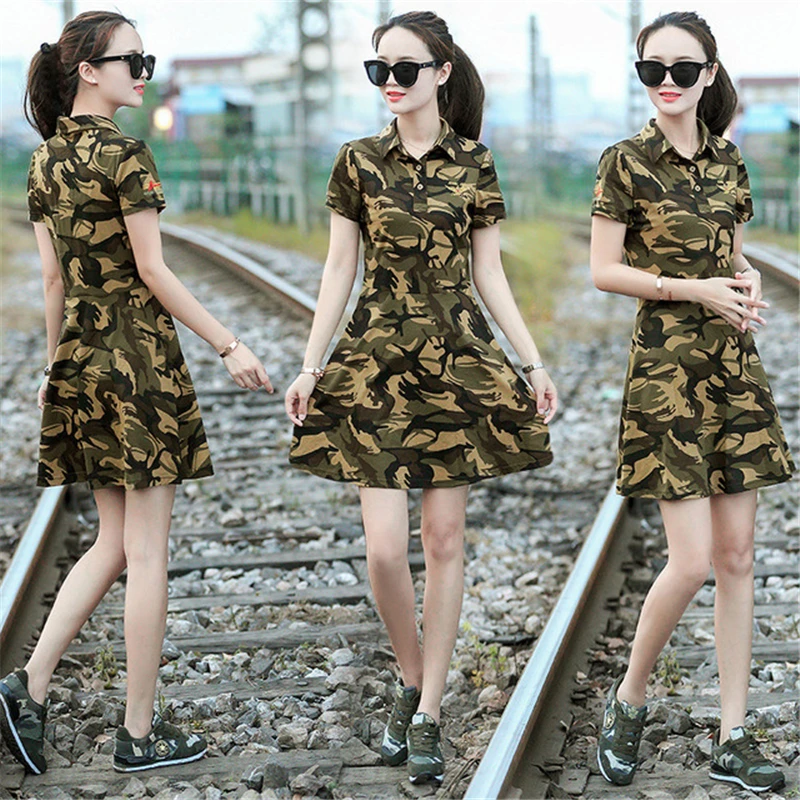 Women One-piece Sports Shirt With Short Skirt Fashion Camouflage