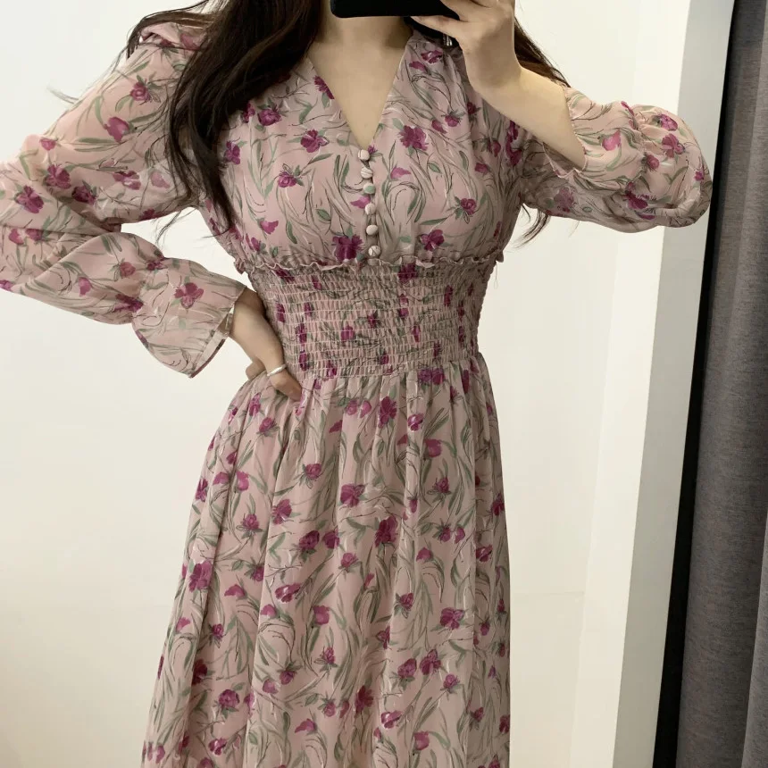 Flower Dress Women Floral Chiffon 