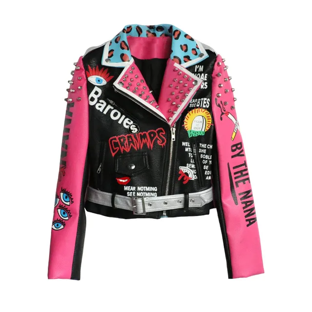 Autumn Fashion Punk Style Pink Leather 