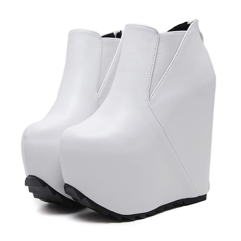 chunky heel platform boots white