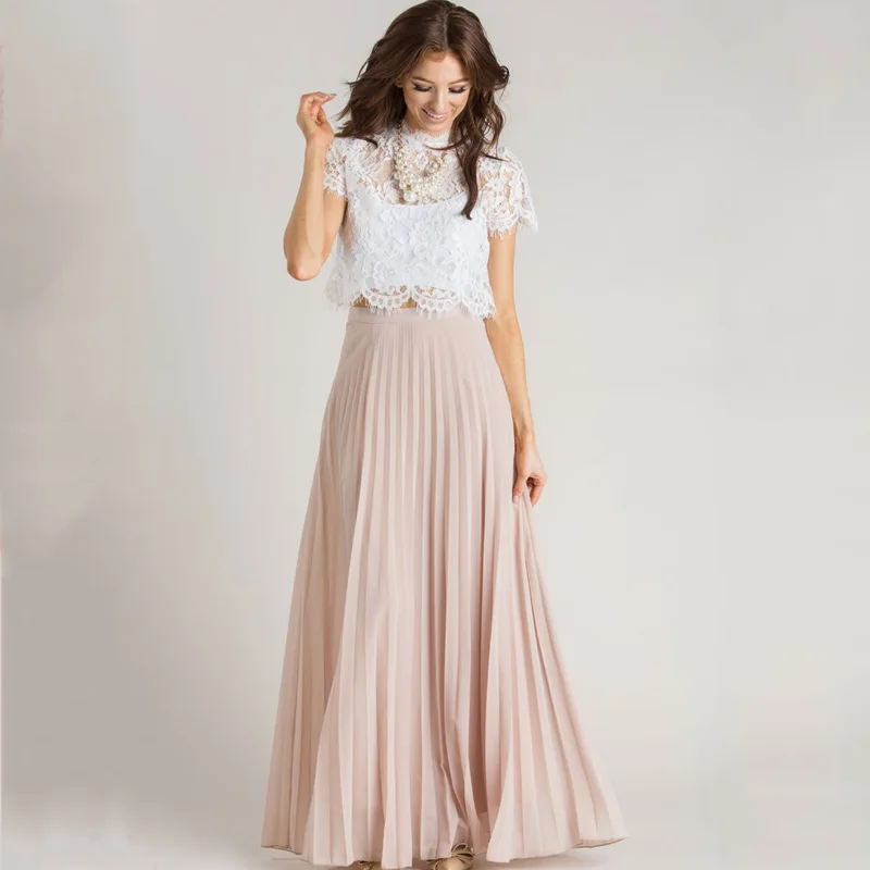 Dusty Pink Women Chiffon Maxi Skirts 
