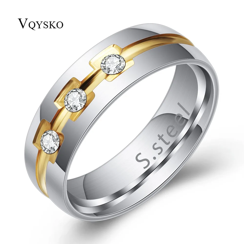 VQYSKO Bling CZ Wedding Rings For Women 6MM Stainless Steel Female Aliance Anel Love Gifts-animated-img