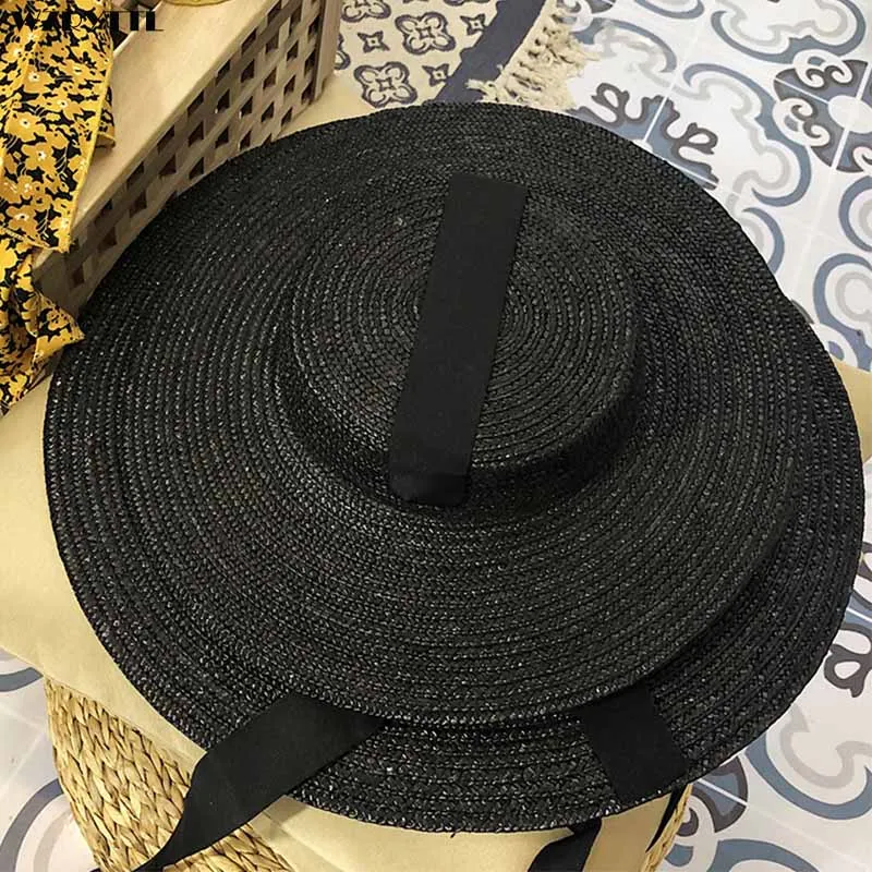 Handmade Black Natural Straw Hat 