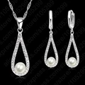 925 Sterling Silver Shiny Crystal Water Drop Pearl Necklace Earrings Jewelry Sets For Woman Fine Jewelry Wedding Gift Wholesale