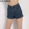 Gcarol קיץ נשים מכנסי ג'ינס וינטאג' מותן גבוה חפתים ג'ינס מכנסיים קצרים מזדמנים רחוב סקסי קיץ אביב בסיסי מכנסיים קצרים