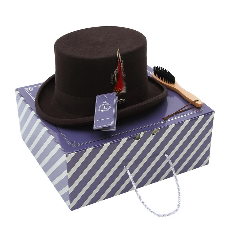 Wool Felt Top Hat With Feather Cylinder 