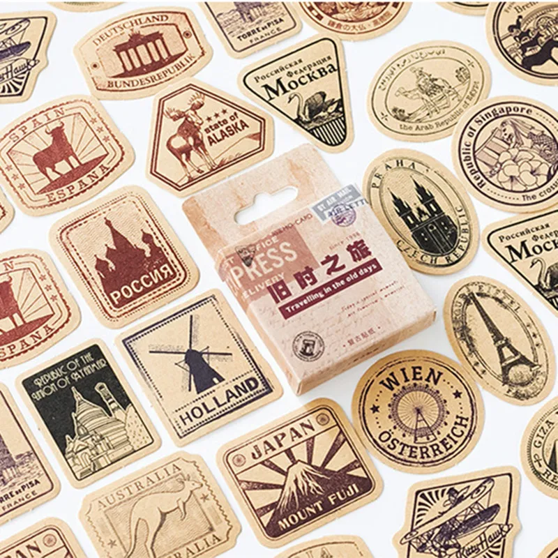 45 PCS Travel Around The World Vintage Decorative Stickers For Scrapbooking  Album Planner DIY Craft Journal