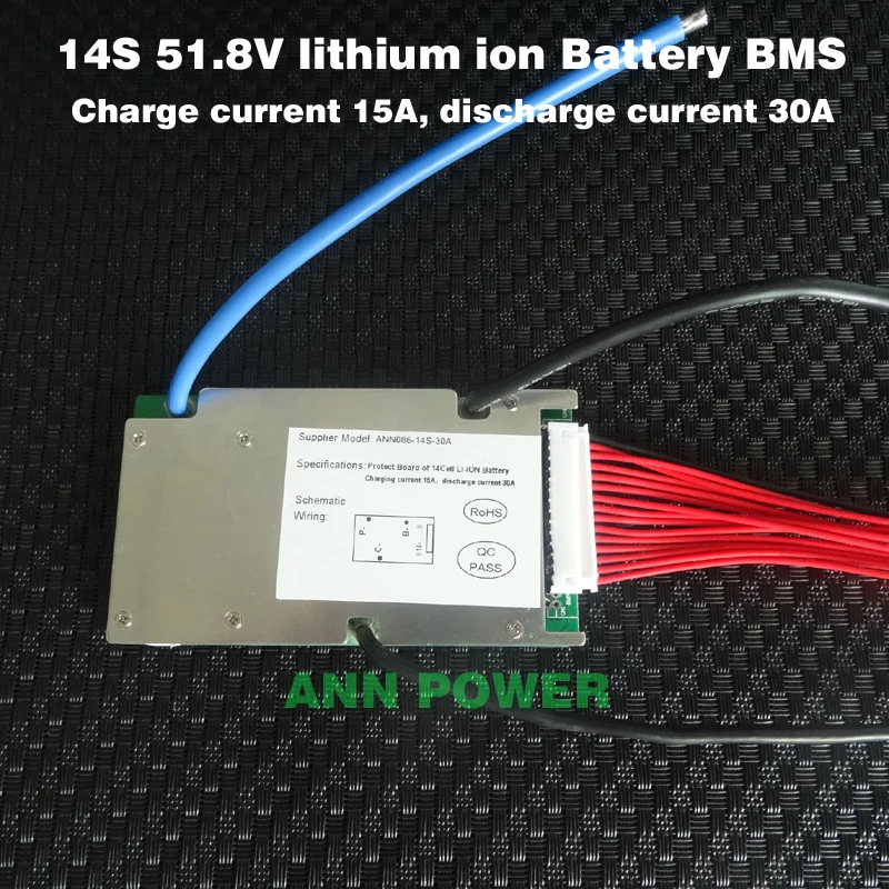 Free Shipping! 51.8V lithium ion battery bms 3.7V 14S 30A BMS with the balance function Different charge and discharge port-animated-img