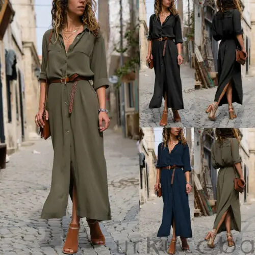 Fashion Women Casual Long Sleeve Maxi 