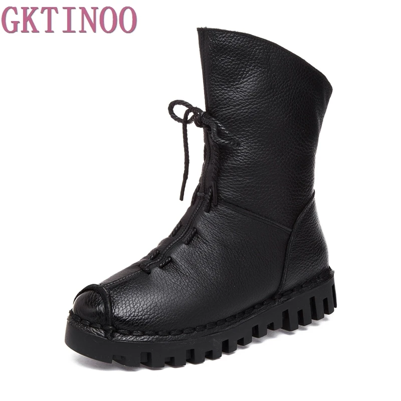 2024 Vintage Style Genuine Leather Women Boots Flat Booties Soft Cowhide Women's Shoes Zip Ankle Boots zapatos mujer-animated-img
