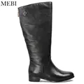 MEBI Women Winter Boots Thick Warm Fur & Plush Mid-calf Boots Extra Wide Woman Sheepskin Booties Ladies Genuine Leather Shoes