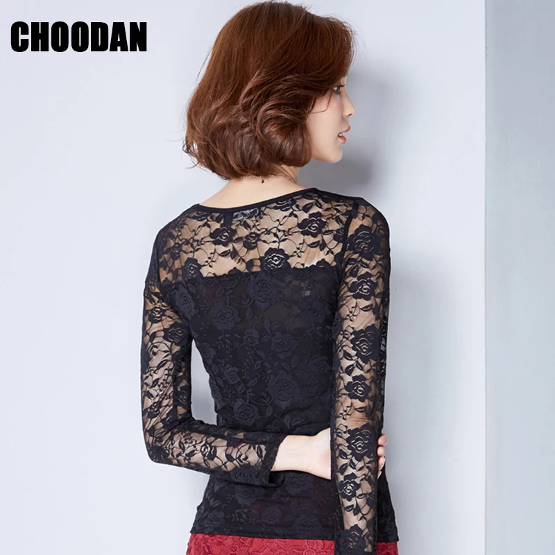 long sleeve lace blouse black