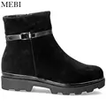 MEBI Women Winter Boots Genuine Leather Kid Suede Female Shoes Warm Wool Inside Wide Boots Snow Botas for Woman Wide Feet Shoes