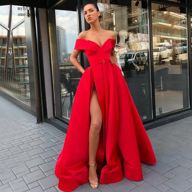 Sexy High Slit V-neck Cap Sleeve Arabic 
