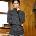 100%hand made pure wool half high collar knit women streetwear solid H-straight pullover sweater one&over size preview-1