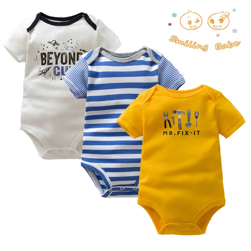 3PCS/LOT Soft Cotton Baby Bodysuit Fashion Baby Boys Girls Clothes Infant Jumpsuit Overalls Short Sleeve Newborn Baby Clothing-animated-img