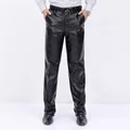 New Autumn Winter Male Fashion PU Pants Men Faux Leather Loose Straight Motorcycle Windproof Trousers Plus Size For Male preview-3