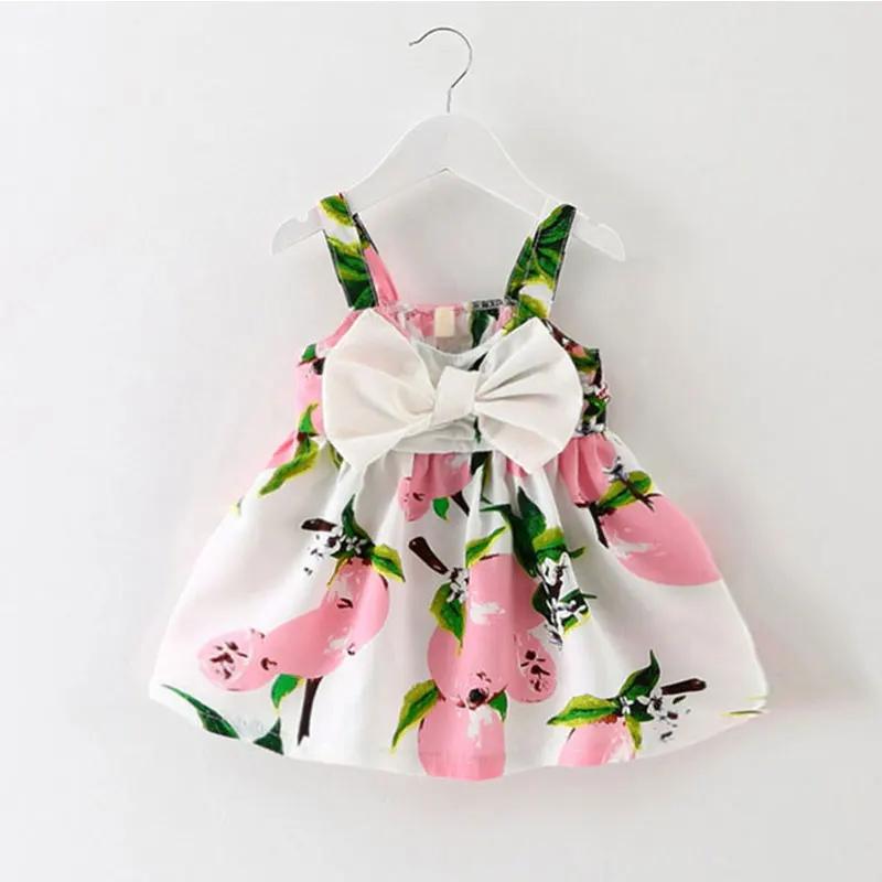 Infant baby clothes brand design sleeveless print bow dress 2016 summer girls baby clothing cool cotton party princess dresses-animated-img