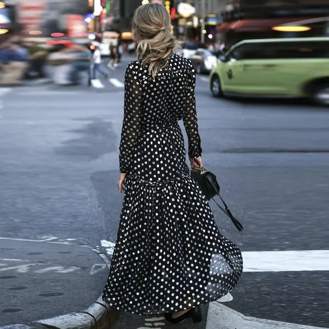 קנו שמלות | Women Long Sleeve Polka Dot 