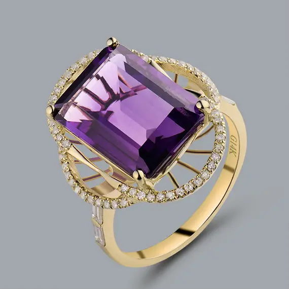 gold diamond amethyst ring