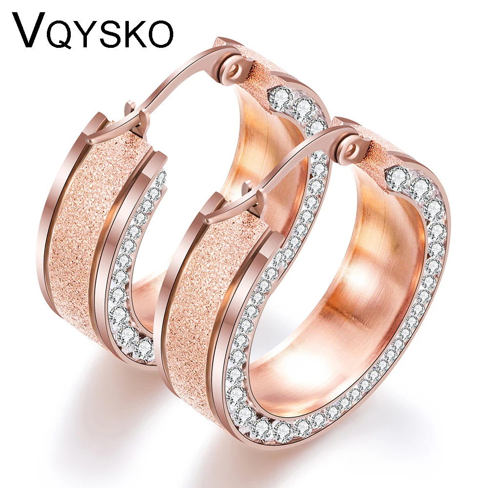 Gold Color Stainless steel Earring for Women Round White Crystal Cubic Zirconia Hoop Huggies Earrings for Women-animated-img