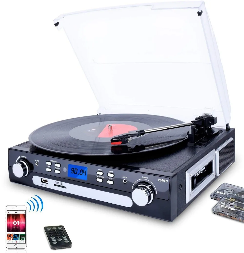 record player with bluetooth and aux