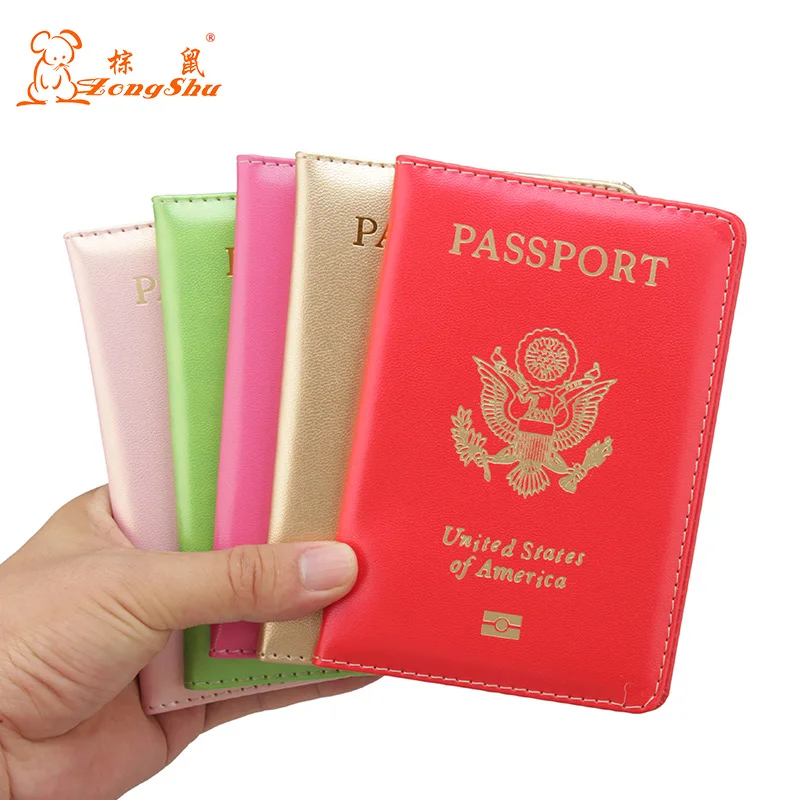 Cute PU leather USA Passport Cover Pink Women Passport holder Brand Bright Color American Wallet Covers for Passports-animated-img