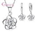 New Hot Fashion Beautiful Flowers Necklaces Earring Crystals 925 Sterling Silver Fantastic Women Wedding Jewelry Set preview-1