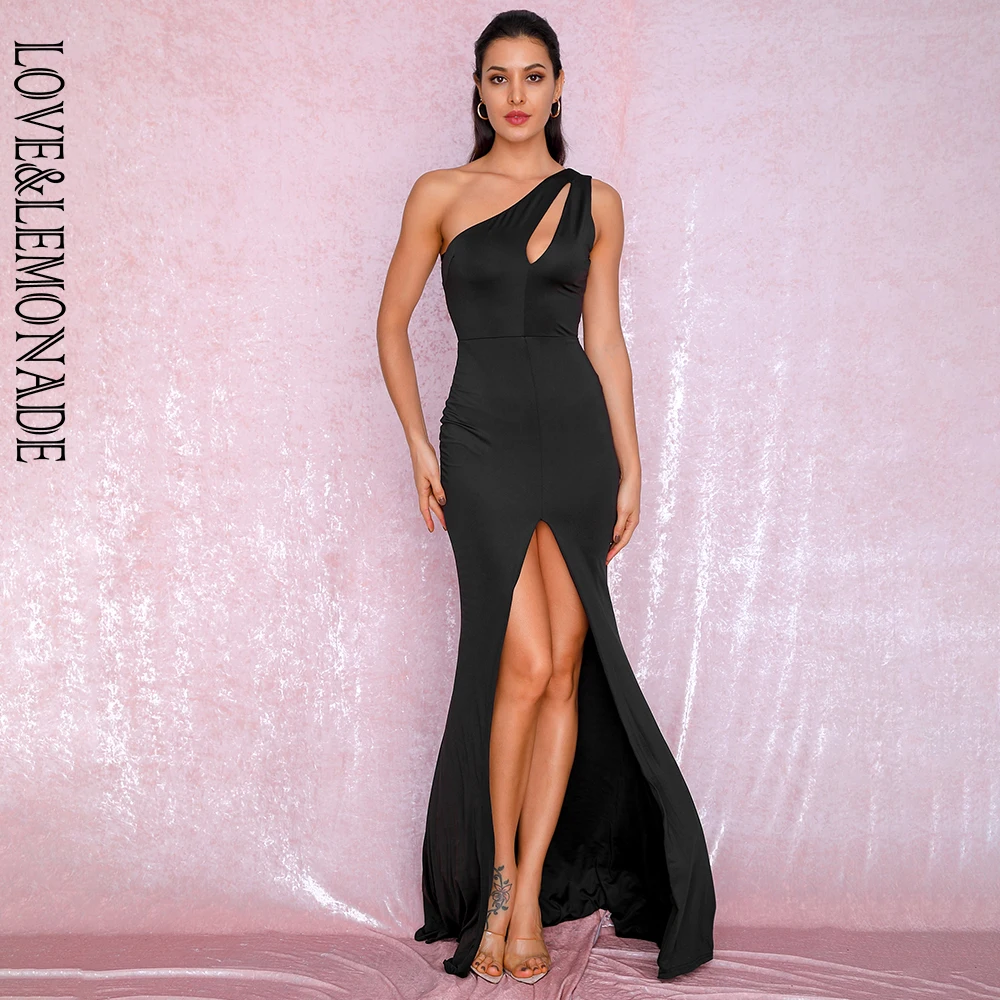LOVE\u0026LEMONADE Sexy Black One-Shoulder 