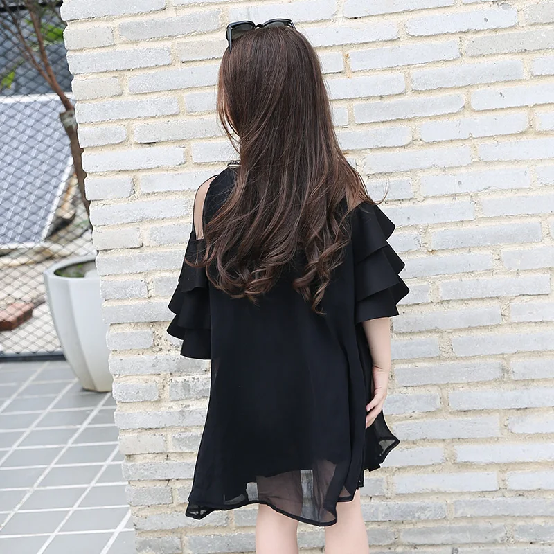 Girls Chiffon Dresses 2022 Summer Black 