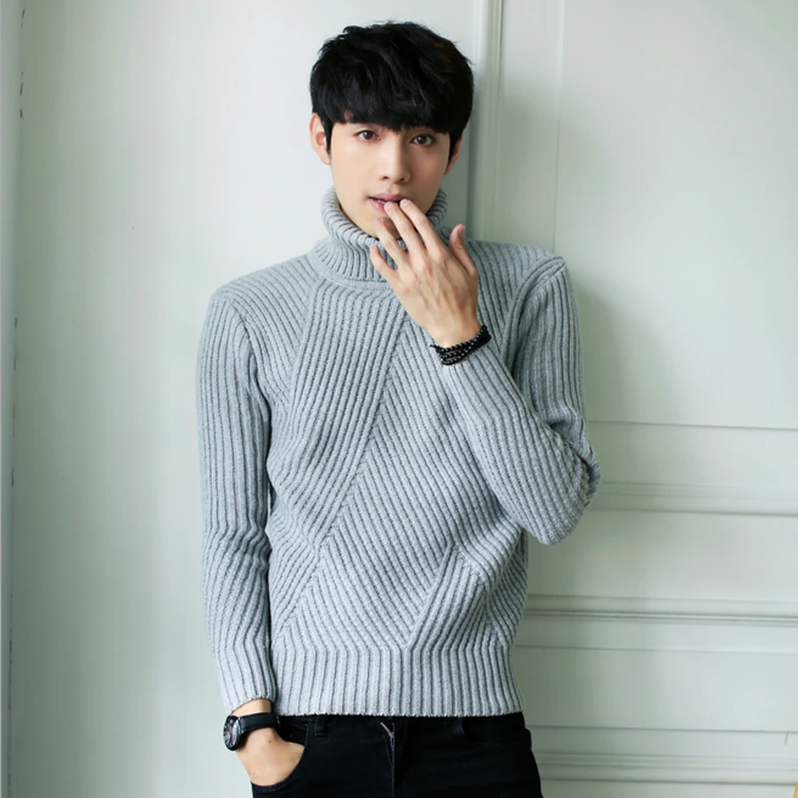 White Black Turtleneck Sweater Men 
