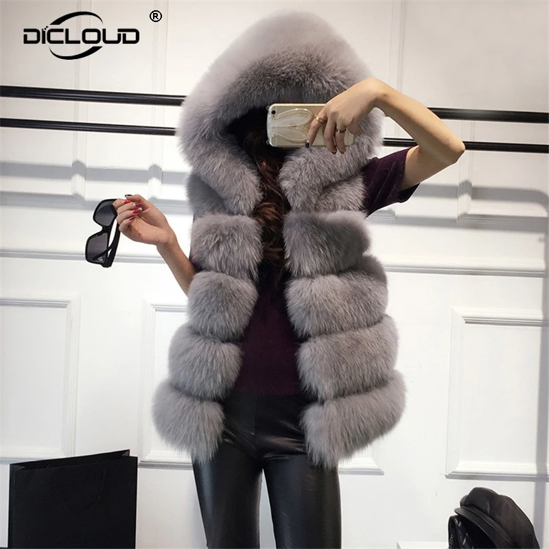 womens hooded fur vest